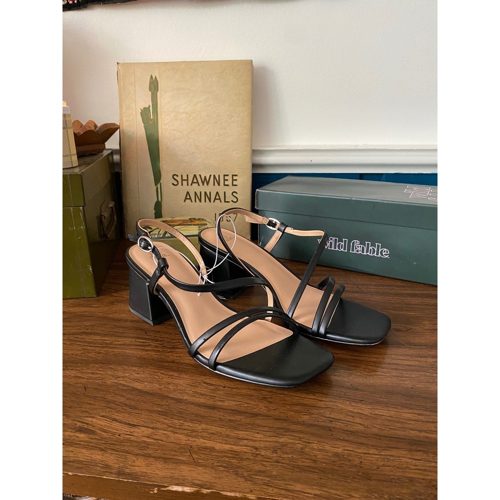 Wild Fable Black Strappy Block Heel Sandals‎ Square Toe Womens 7.5 F00314016